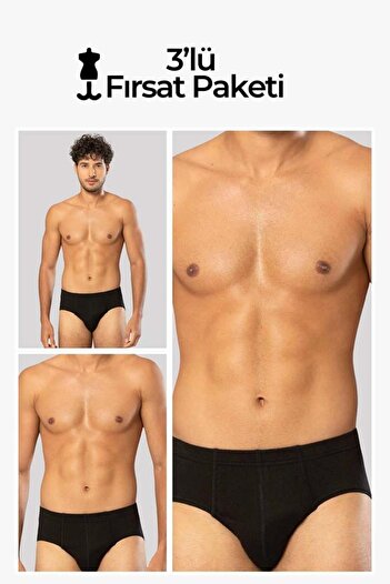 ERDEM İÇ GİYİM Erdem 3-Piece Black Combed Cotton Slip 13003