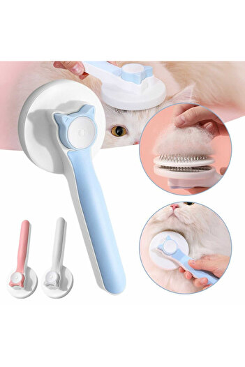 Micostore Cat hair brush with self-cleaning button, for animals and massage bristles