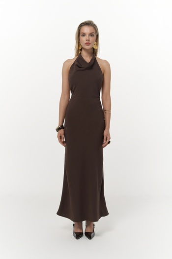 MAİ COLLECTİON Loretta Backless Brown Long Dress