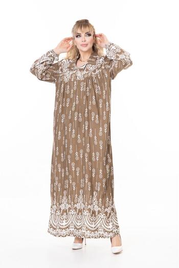 mervemoda γυναικείο μακρυμάνικο plus size υφαντό καλοκαιρινό μακρυμάνικο φόρεμα