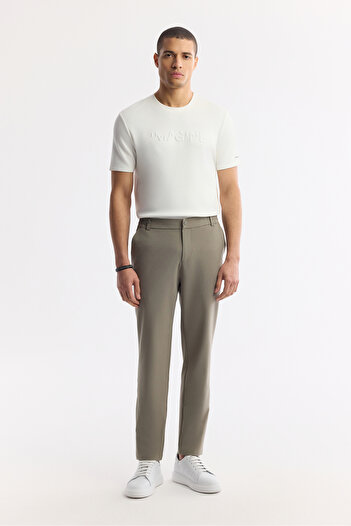Avva Men's Slim Fit Khaki Elastic Waist Bi-Stretch Technical Fabric Trousers A51Y3077