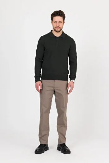 hateko Pure 100% Cotton Khaki Polo Collar Knitwear Sweater