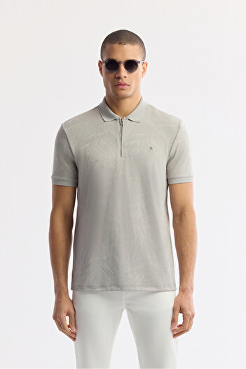 Avva Men's Regular Fit Gray Polo Neck Jacquard Elastane T-Shirt A51Y1059