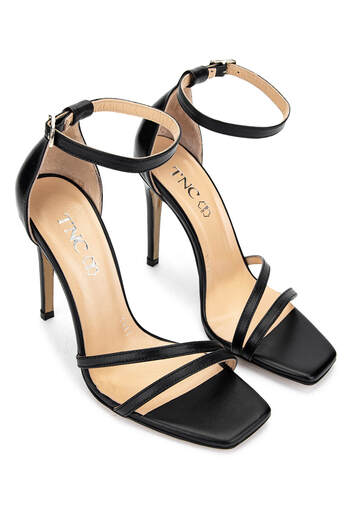 Tamer Tanca Women's Genuine Leather Black Leather Heeled Shoes