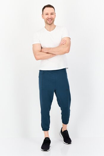 adidas Men Slim Fit Drawstring 7/8 Leg Training Track Pants, Teal Blue