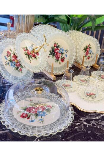 Onedekor 28 Piece Solid Maudie Gold Gilded 6-Person Cake Tea Serving Catering Set