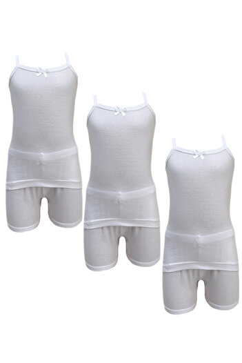 City Rose Fashion 3 - Pieces Cotton Camisole and Short Underwear Girls Set White
