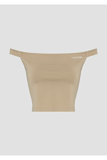 Calvin Klein Kadın Slim Fit Dokuma Kumaş Kayık Yaka Crop Bej Bluz J20J225542-PF0