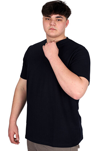 ModeXL Mode XL Ανδρικό μπλουζάκι με γιακά δικαστή μεγάλου μεγέθους Βάφλα U20036 Navy