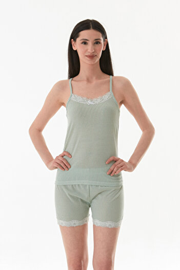 Fulla Moda Pajama Set with Thin Striped Lace Shorts