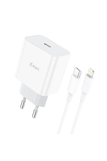 REDz Accessories Set adaptor X-Start CDQ094CL și cablu Lightning, pentru iPhone, încărcare rapidă 20W, alb