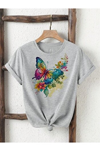 PENTHİLUS Women's Short Sleeve T-Shirt Cute Butterfly Print Summer Tshirts