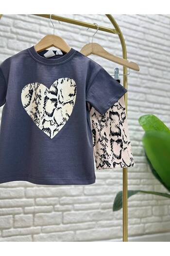 Daisy Dolly Girl's Heart Detailed Cotton Top and Bottom Set