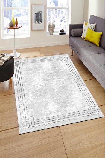 VOPTEKS Gri Halı Salon Halısı Makinede Yıkanabilir Halı Kaymaz Taban Halı
