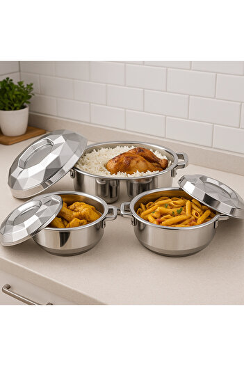 ALSAIF 3-Piece Crystal Hot Pot Set Silver