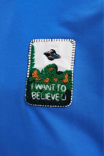 Machinist Men's Alien Embroidery Oversize Soft Blue T-Shirt