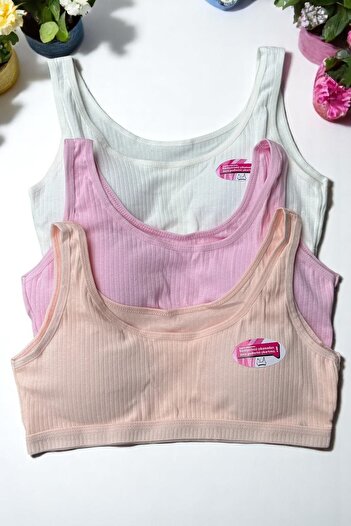 Dondeza Young Girl's Wide Strap Ribbed Camisole Half Tank Top 3 Pack Training Bra