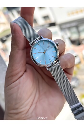 Ferrucci Marka Gümüş Renk Çelik Hasır Kordon Beyaz Kadran Mini Kasa Kadın Kol Saati +Bileklik