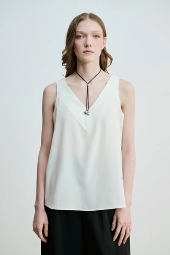 Gusto Back t String Tank Top Blouse - Ecru