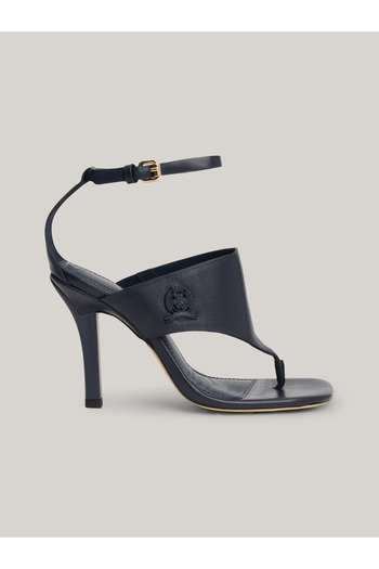 Tommy Hilfiger Women Space Blue Crest High Heel Leather Thong Sandals