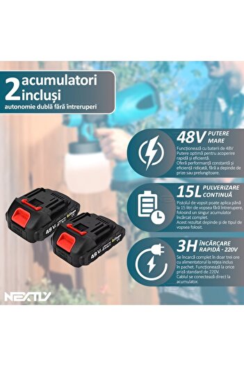 NEXTLY Pistol De Vopsit Cu Acumulator, , Capacitate 800 Ml, Debit Reglabil, 3 Moduri De Pulverizare