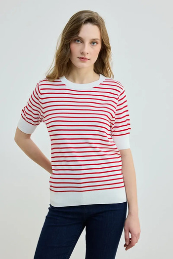 Gusto Striped Knitwear Blouse - Red