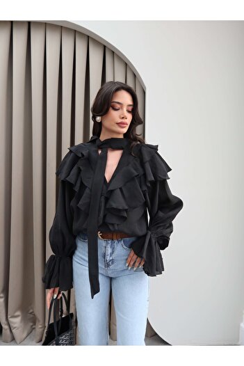 ESRAHELVACI Collar Ruffle Tie-Up Shirt