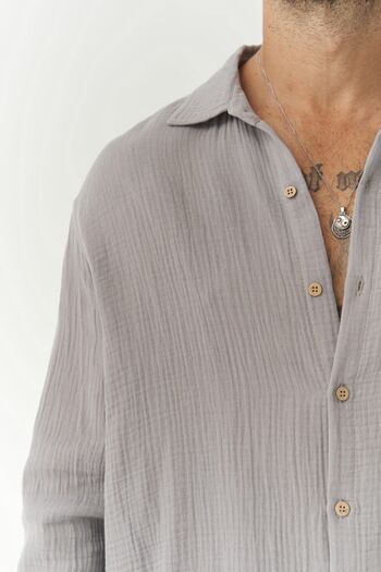 BOHEMAİ Herman Ανδρικό πουκάμισο μουσελίνας σε γκρι Oversize