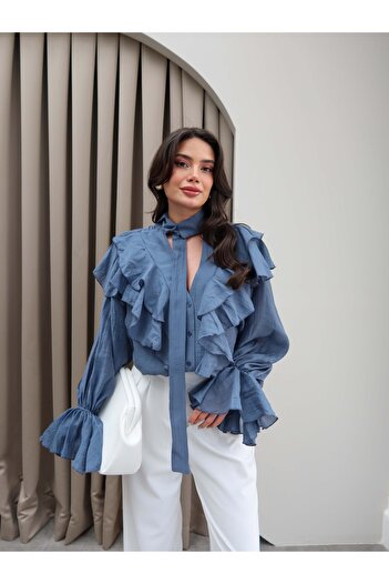 ESRAHELVACI Collar Ruffle Tie-Up Shirt
