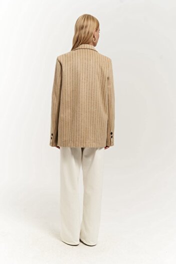 MAİ COLLECTİON Taupe Striped Blazer - Λεπτομέρεια ραφής Peters