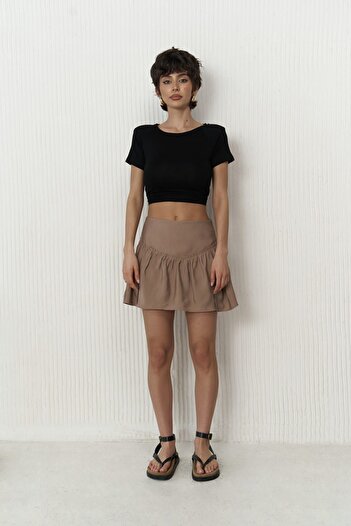 MAİ COLLECTİON Elettra Dark Mink Mini Skirt