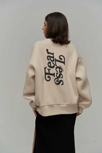 MAİ COLLECTİON Mcllctn Fear Less Beige Unisex Oversize Sweatshirt