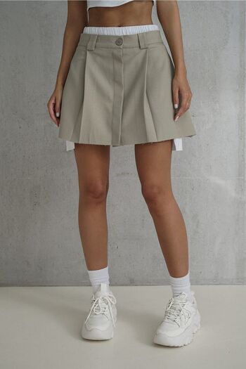 MAİ COLLECTİON Gabbie Boxer Detail Olive Green Mini Skirt