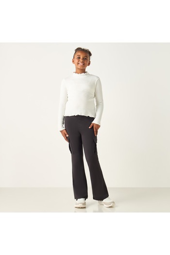 Juniors Solid Flared Leg Pants with Pockets