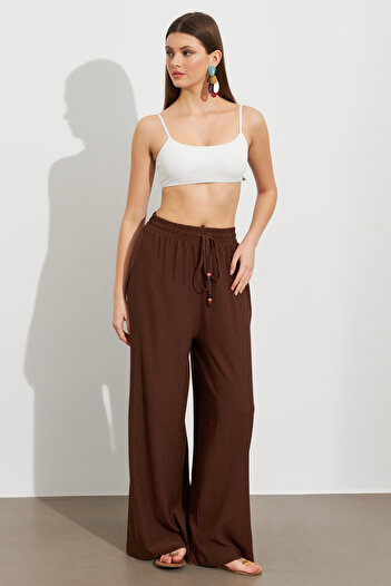 Cool & Sexy Women's Brown Elastic Waist Wrap Pants Rop105