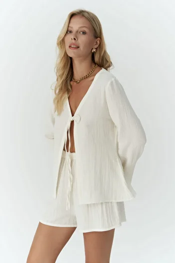 BOHEMAİ Ferriday Ecru Shirt and Shorts Set