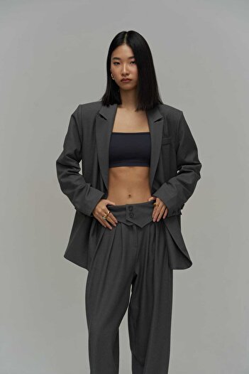 MAİ COLLECTİON Vanya Anthracite Blazer Jacket Set