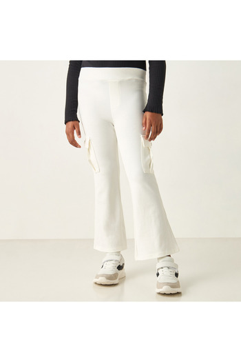 Juniors Solid Flared Leg Pants with Pockets
