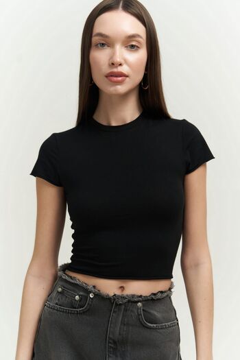 MAİ COLLECTİON El Amor Black Combed Cotton Crop Top
