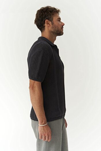 BOHEMAİ Looke Ανδρική γραμμή λεπτομέρειας T-shirt καπνιστό πλεκτό
