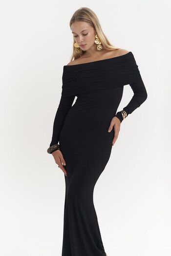 MAİ COLLECTİON Afro Carmen Collar Black Long Dress
