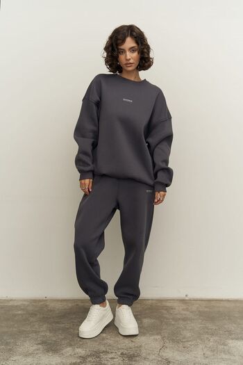 MAİ COLLECTİON Mini Bike Anthracite Crew Neck Tracksuit Set