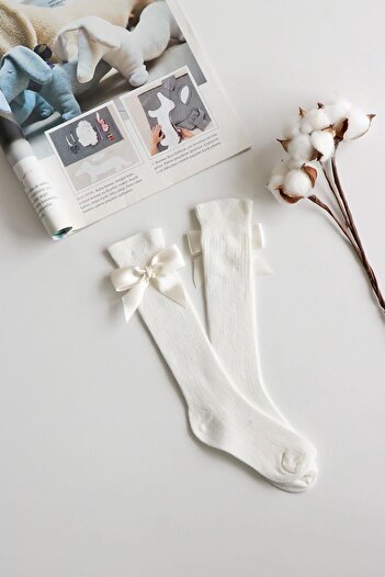 Parla Kids Girl's Bow Detailed Knee Socks / Ecru