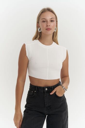 MAİ COLLECTİON Swipe White Washable Crop
