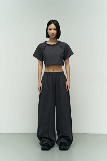 MAİ COLLECTİON Marcio Anthracite Crop Tracksuit Set