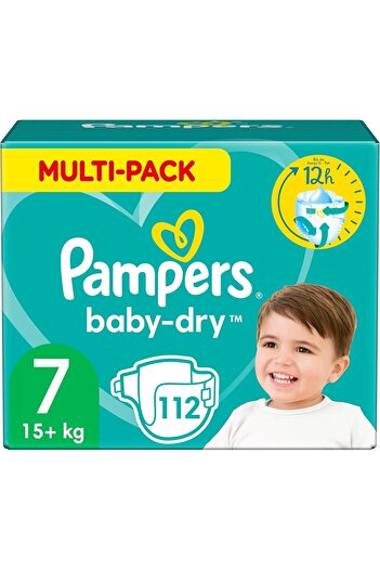 Pampers Baby Nappies Size 7 (15+ kg/33 Lb), Baby-Dry, 112 Nappies, MONTHLY SAVINGS PACK, Up To 12h O