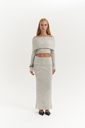 MAİ COLLECTİON Sevara Carmen Collar Gray Knitwear Set