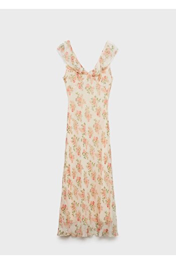 MANGO Woman Bağ detaylı çiçekli midi elbise