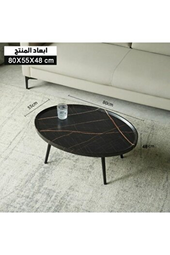 1st Modern Oval Mdf Coffee Table With Metal Feet - 80x55x48 cm- Black Color