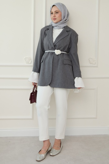 InStyle Anthracite Blazer Jacket with Striped Sleeves